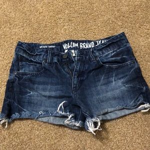 Distressed denim shorts